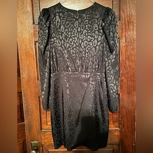 Gently worn Express Black Satin Leopard Jacquard Puff Sleeve Dress